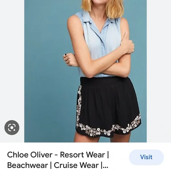 Anthropology Chloe Oliver Daisy Shorts Black with Floral Embroidery - Picture 5 of 8